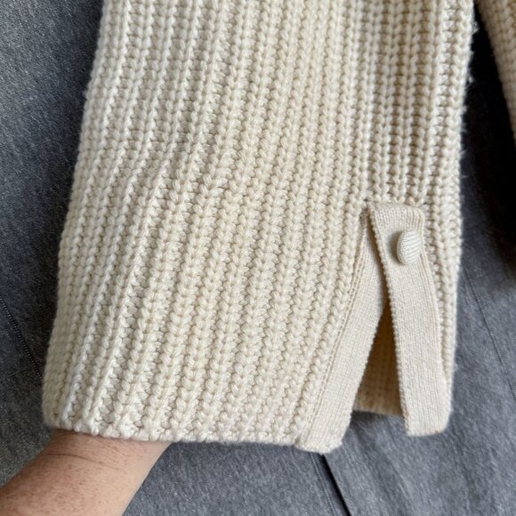 Zara Collection Ivory Chunky Rib Knit Bell Sleeve Mock Neck Sweater Size Medium - Picture 8 of 13